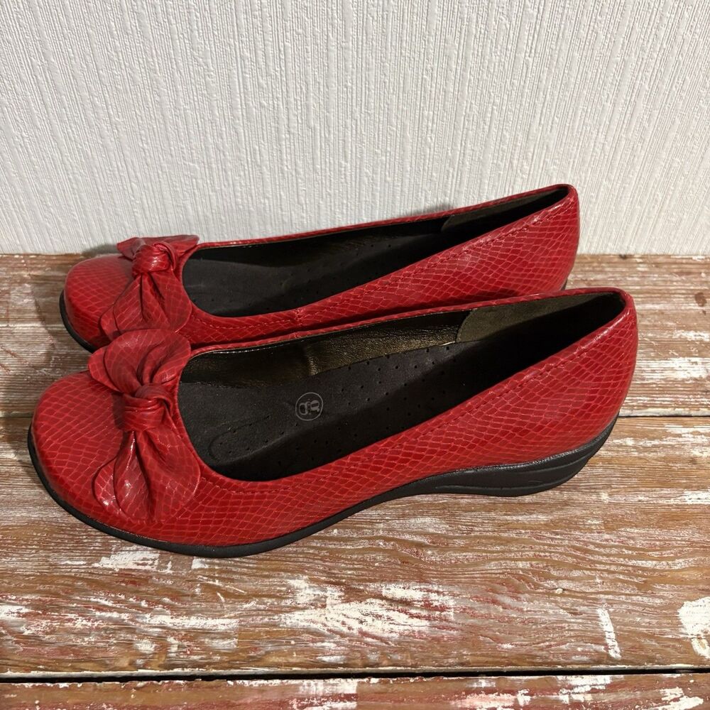 Red Bow Hush Puppies Snakeskin Flats Work Twee Retro Funky Classic Fun Women 8.5 - Picture 4 of 16